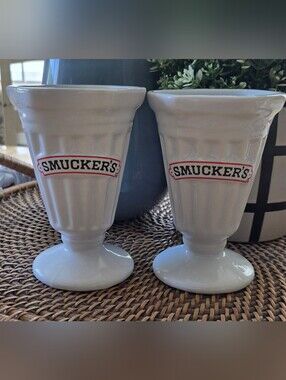 Vintage Smuckers White Ceramic Sundae Cups - Set of 2